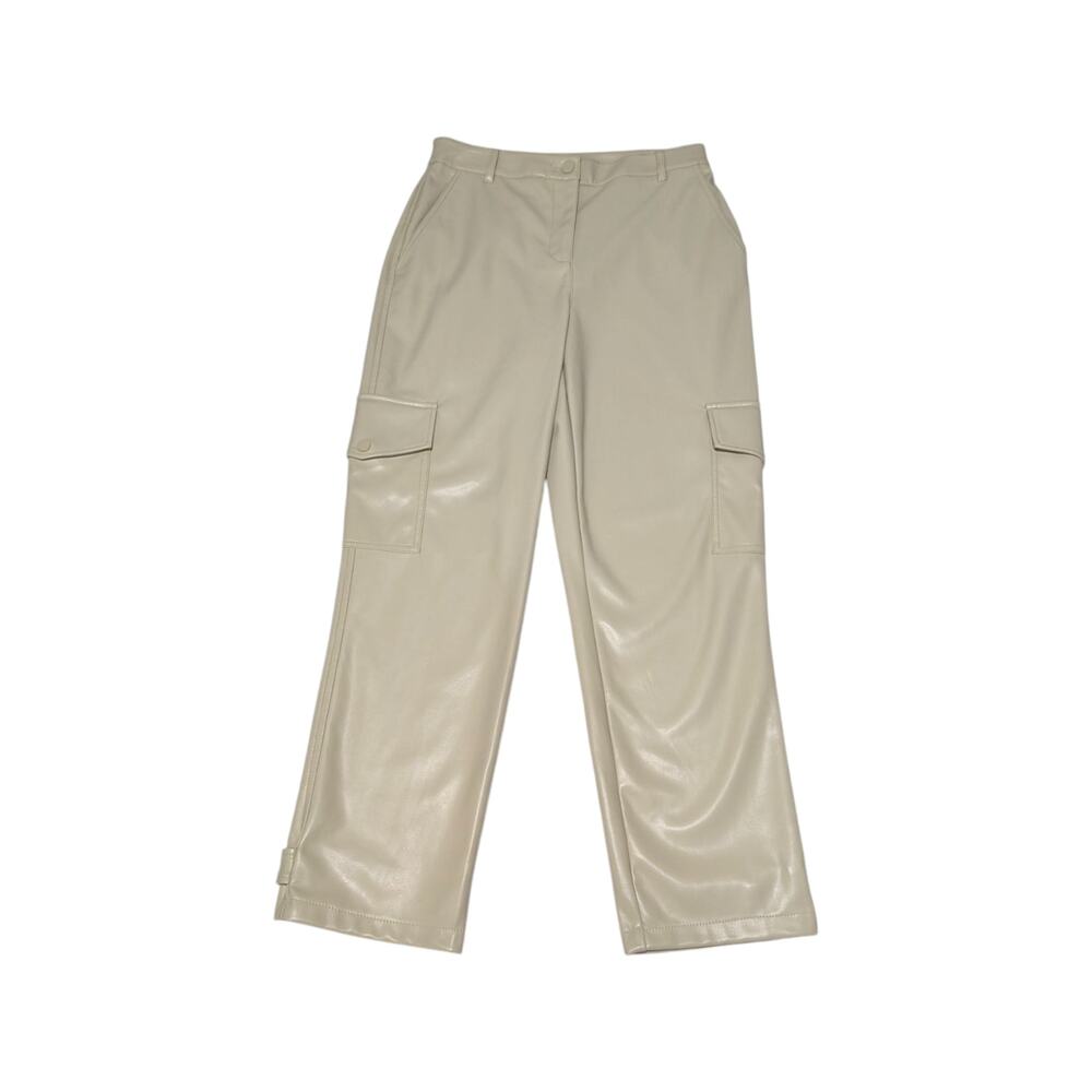 Anthropologie Bailey 44 Vegan Leather Cargo Pants Baggy Cuffed Ankle Cream Tan